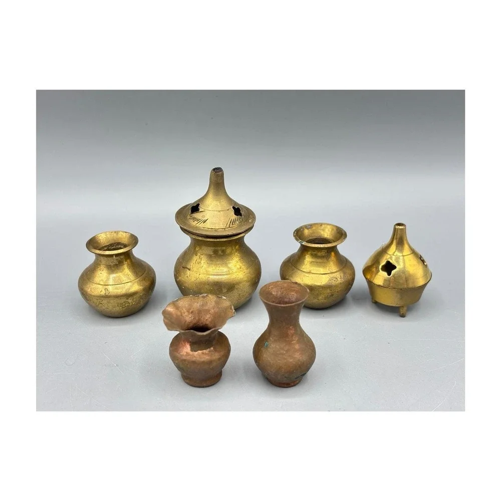 Vtg Brass Copper Miniature‎ Vases and Incense Burners Lot Home Decor